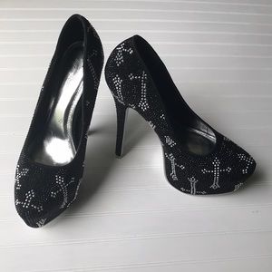 Gemstone Platform Heels with Cross Design